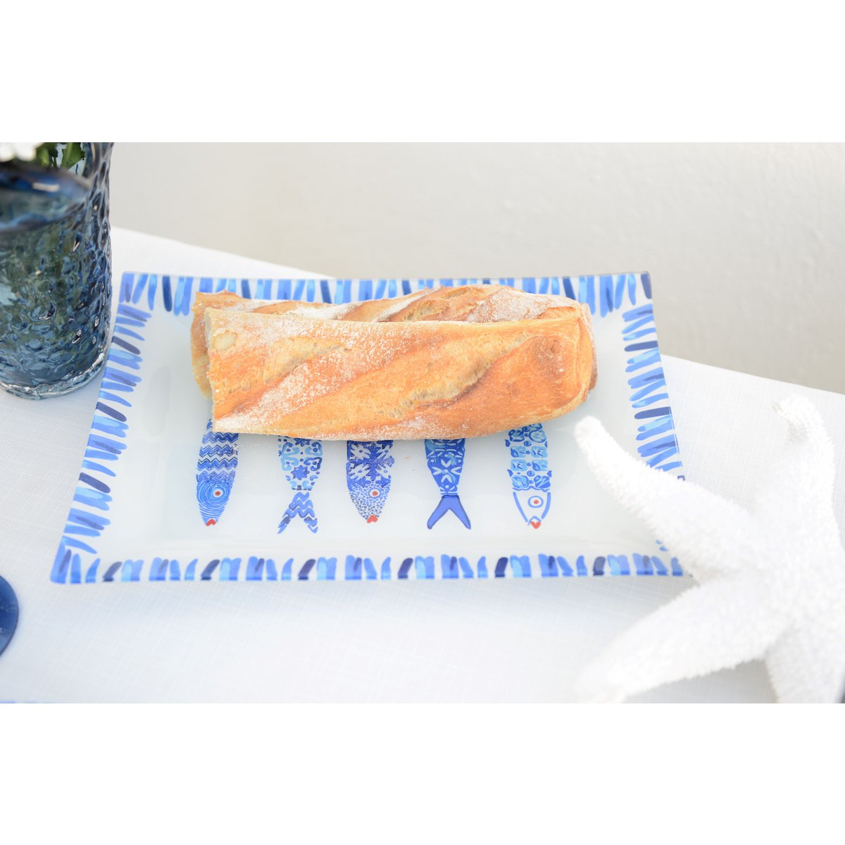 Glasservierplatte, blau – rechteckig, 35 × 25 cm