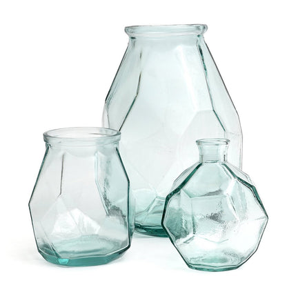 Glass vase, blue, 18 cm - faceted origami shape