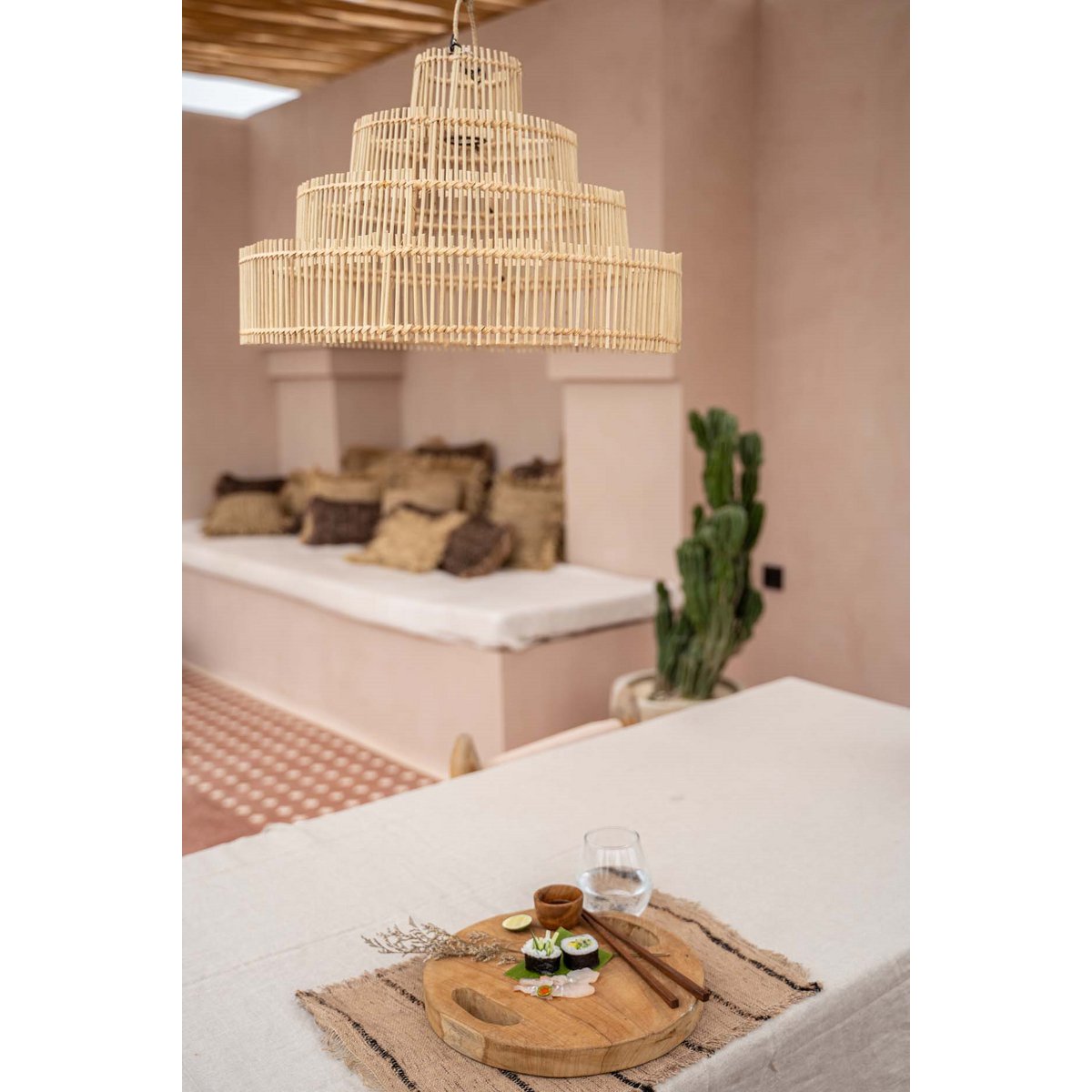 Rattan-Hängeleuchte 51 cm – gestufte Naturfaser