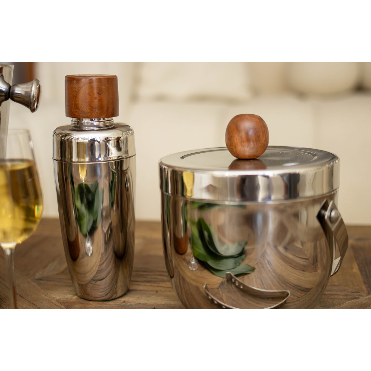 Stainless steel and wood ice bucket 20cm - handmade