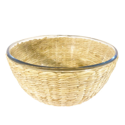 Servierschale Glas und Rattan 27 × 27 cm – Naturgeflecht