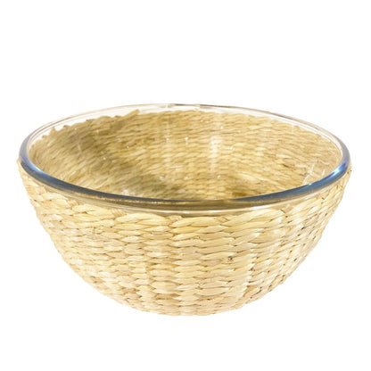 Serveringsskål af glas og rattan 27 × 27 cm - naturflet