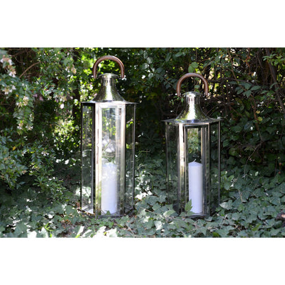 Laterne aus Glas mit Holzgriff 33×28×80 cm