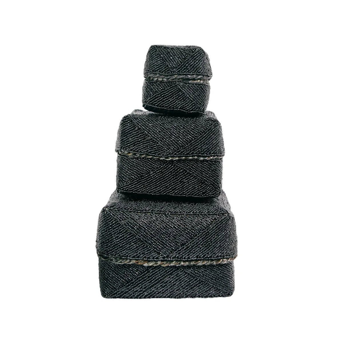 Beaded bamboo box, black - L