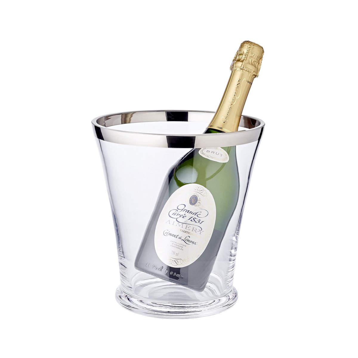 Mundgeblasener Kristall-Flaschenkühler 20 cm – Platinrand