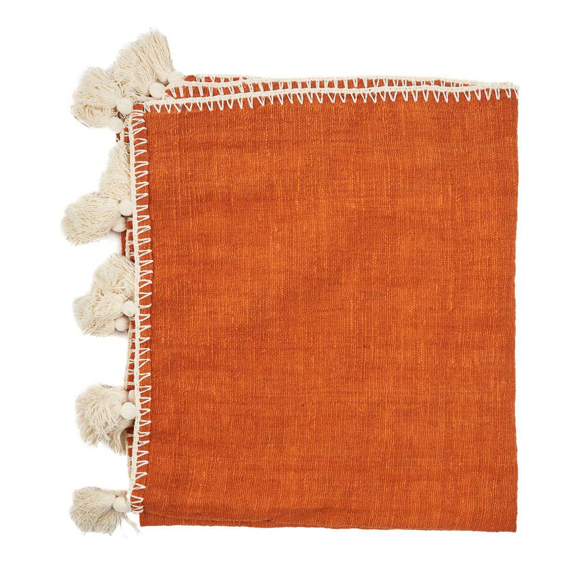 Baumwoll-Tagesdecke, 246×126 cm – Stickerei Terrakotta