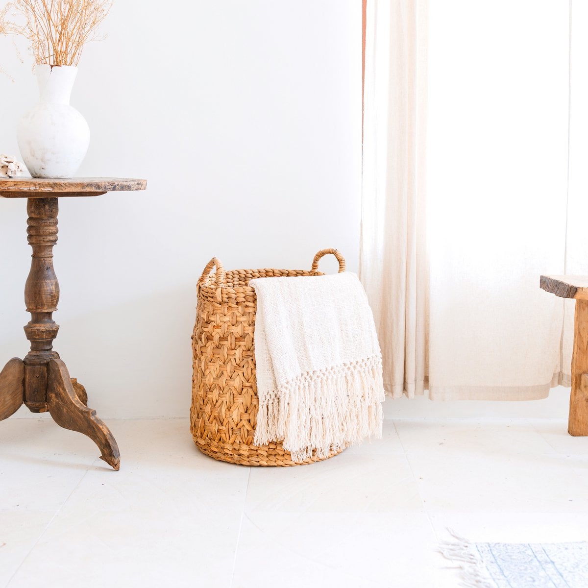 Round woven jute laundry basket Ø40 cm – brown, 45 cm tall