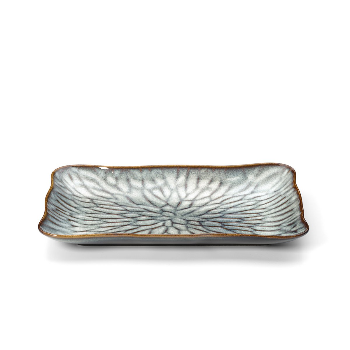 Lotus Ice ceramic plate L - grey brown, petal design