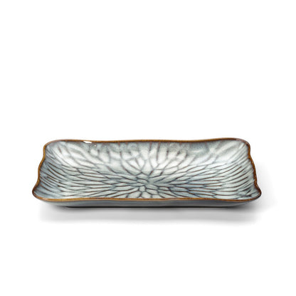 Lotus Ice ceramic plate L - grey brown, petal design