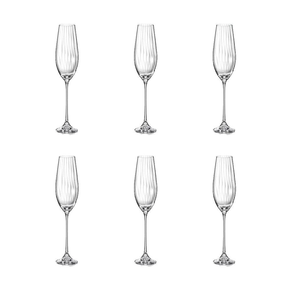 Champagneglas, klare sæt med 6 stk. - vandfaldsdesign