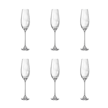 Champagneglas, klare sæt med 6 stk. - vandfaldsdesign