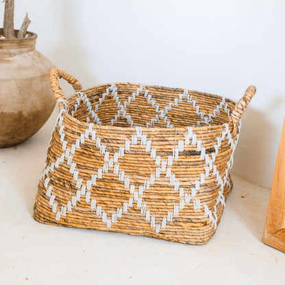 Seegras- & Baumwoll-Aufbewahrungskorb 45×45 cm – quadratisch geflochten