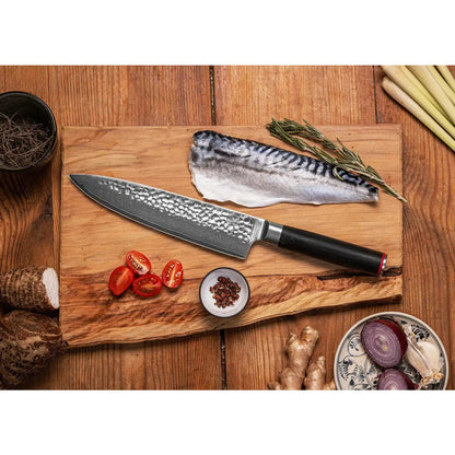 Damastmesser-Set, 6-teilig - gehämmertes Klingenfinish