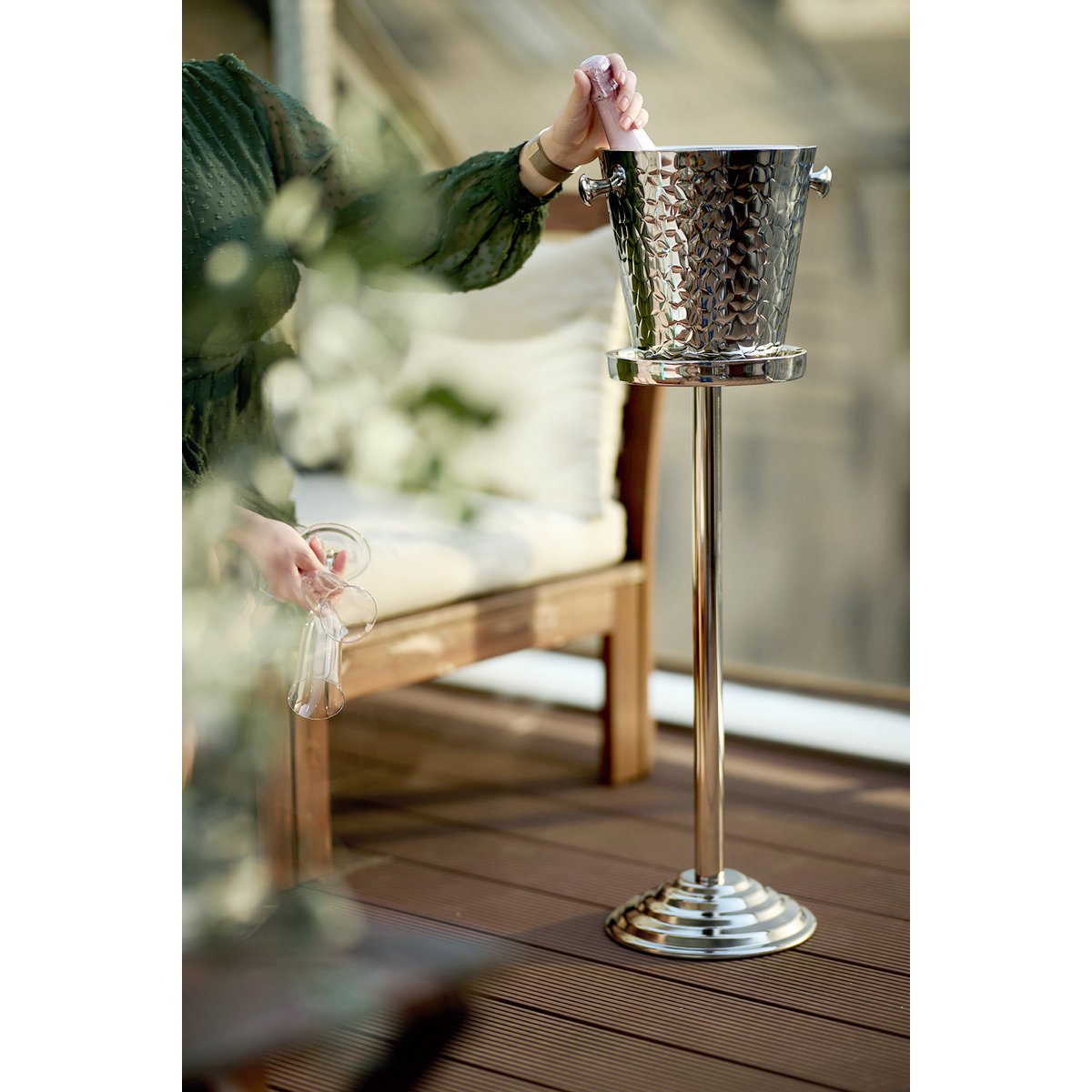 Champagnekøler med stativ, rustfrit stål - 83 cm høj