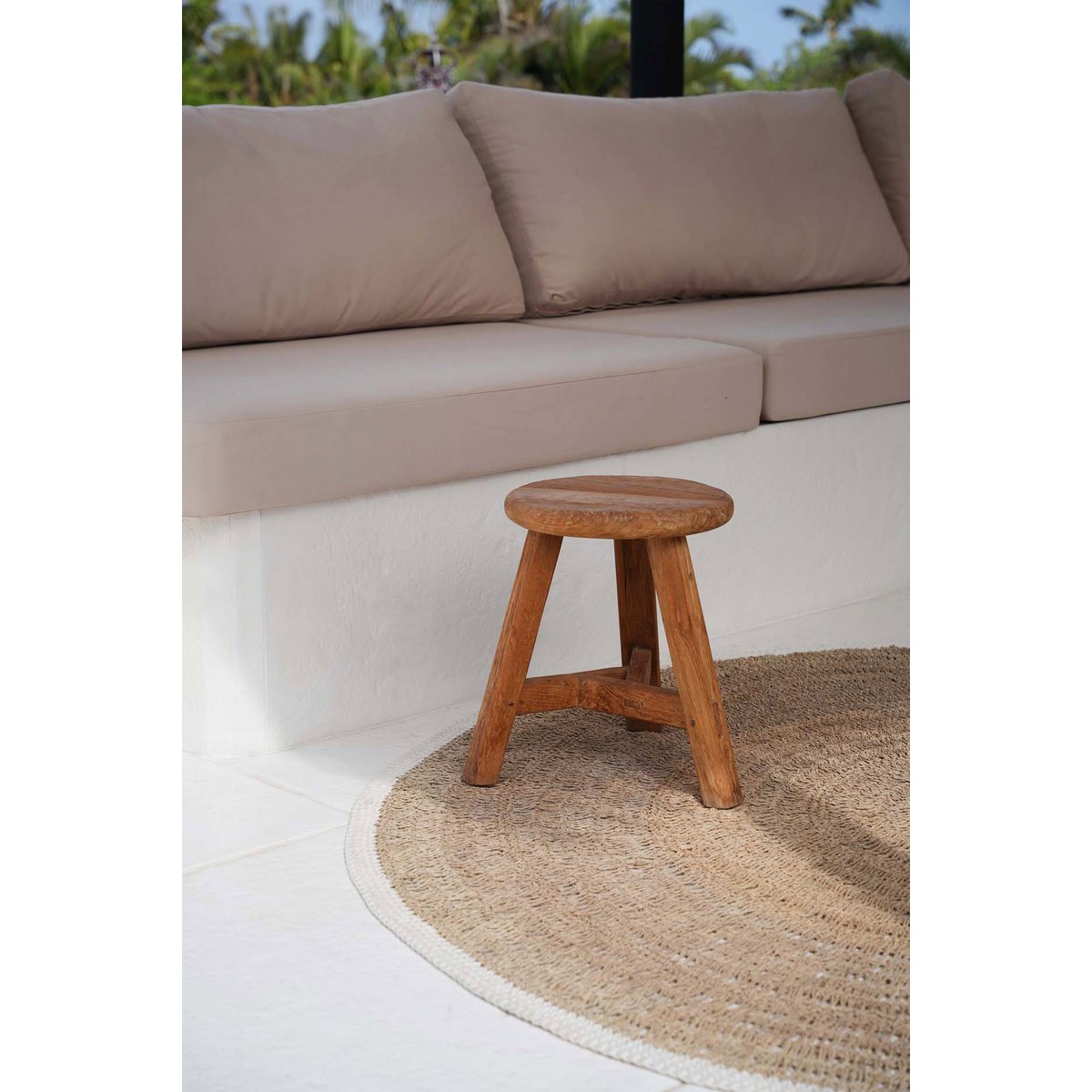Teakholz Hocker, rustikal rund - Natur