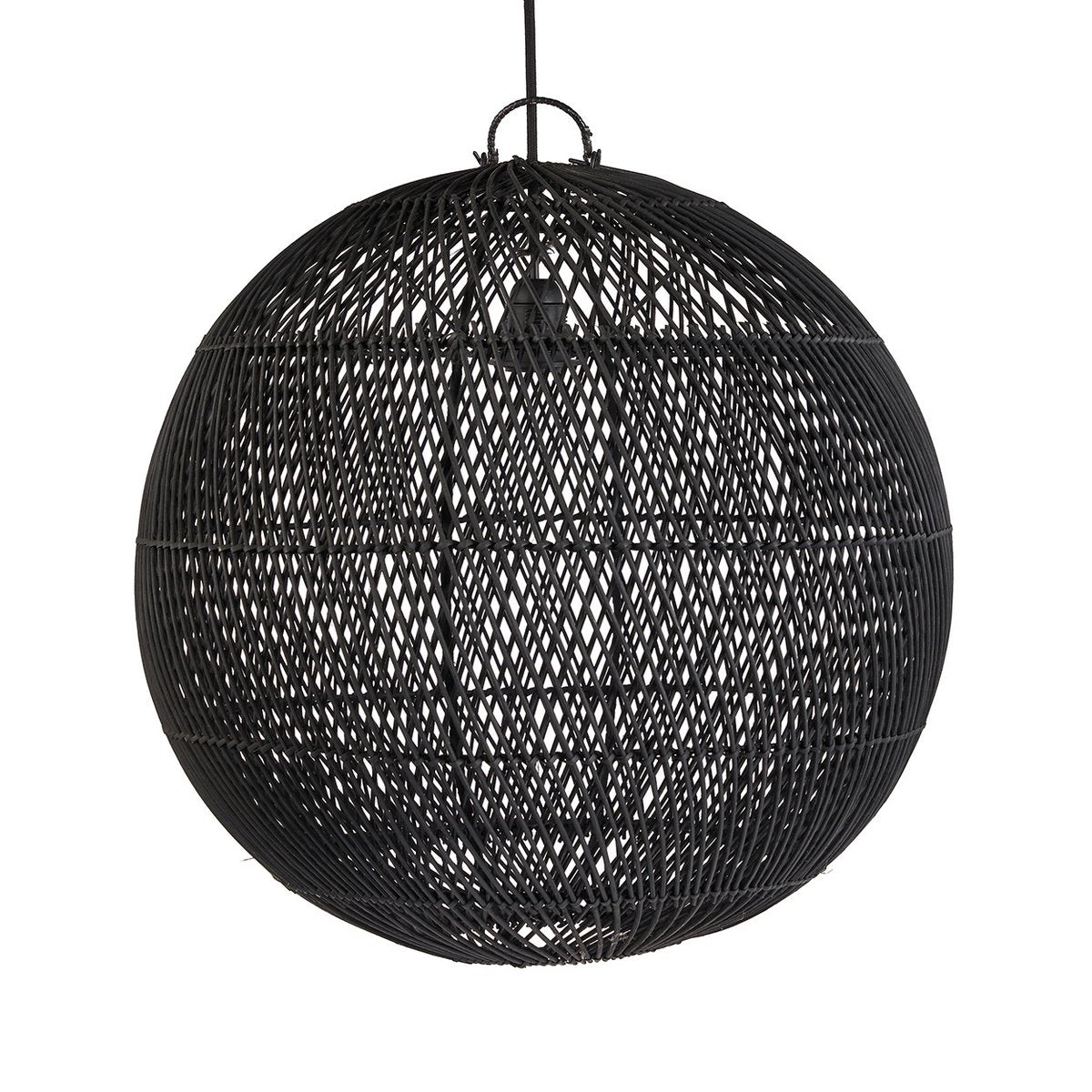 Handwoven rattan ball pendant shade 50 cm - black, medium