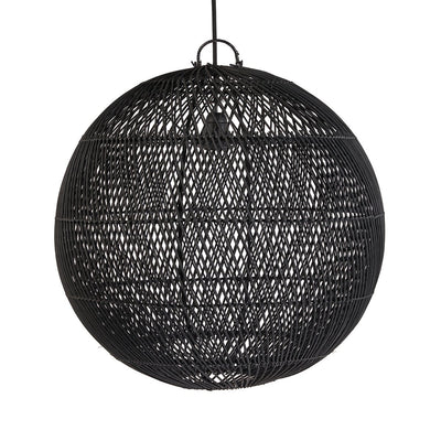 Handgewebter Rattan-Kugelpendelschirm 50 cm – schwarz, mittel