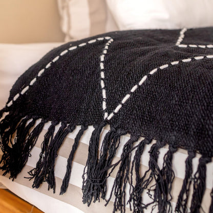 Handwoven cotton throw LINGGAH – 140 × 200 cm, black & white
