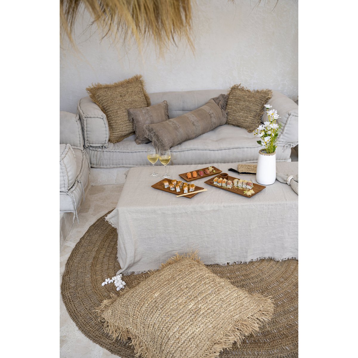 Linen tablecloth, beige, 150×150 cm