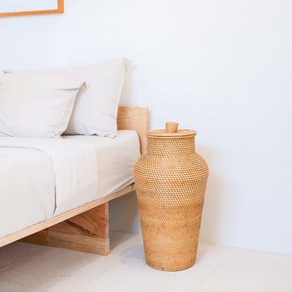 Tall woven rattan floor vase KIDUNG Ø 30 cm – brown