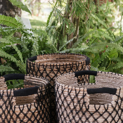 Bananenfaserkorb PURA L – schwarz, beige & braun, Indonesien