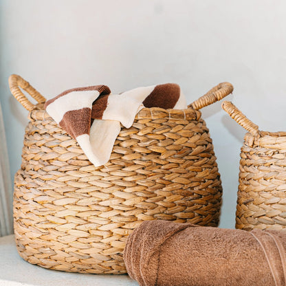 Rund flettet jutekurv Ø35 cm – pæreformet beige, 27 cm høj