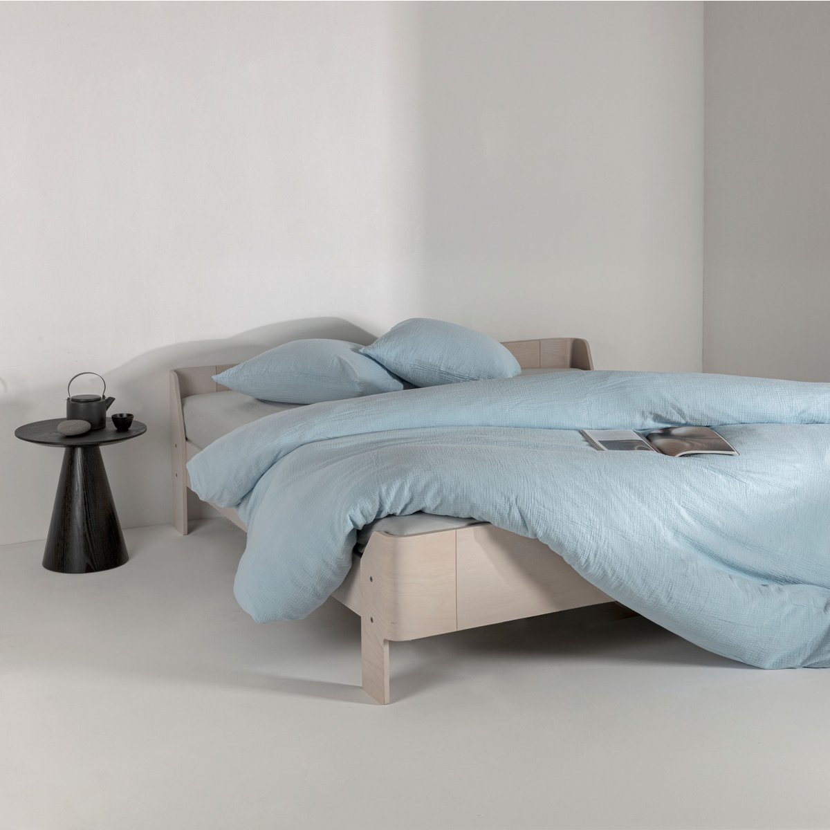 Cotton muslin duvet cover, ice blue - no iron