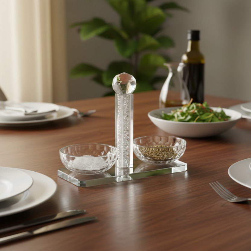 Salz- und Pfefferset aus Glas und Keramik – im Kristallschliff-Stil