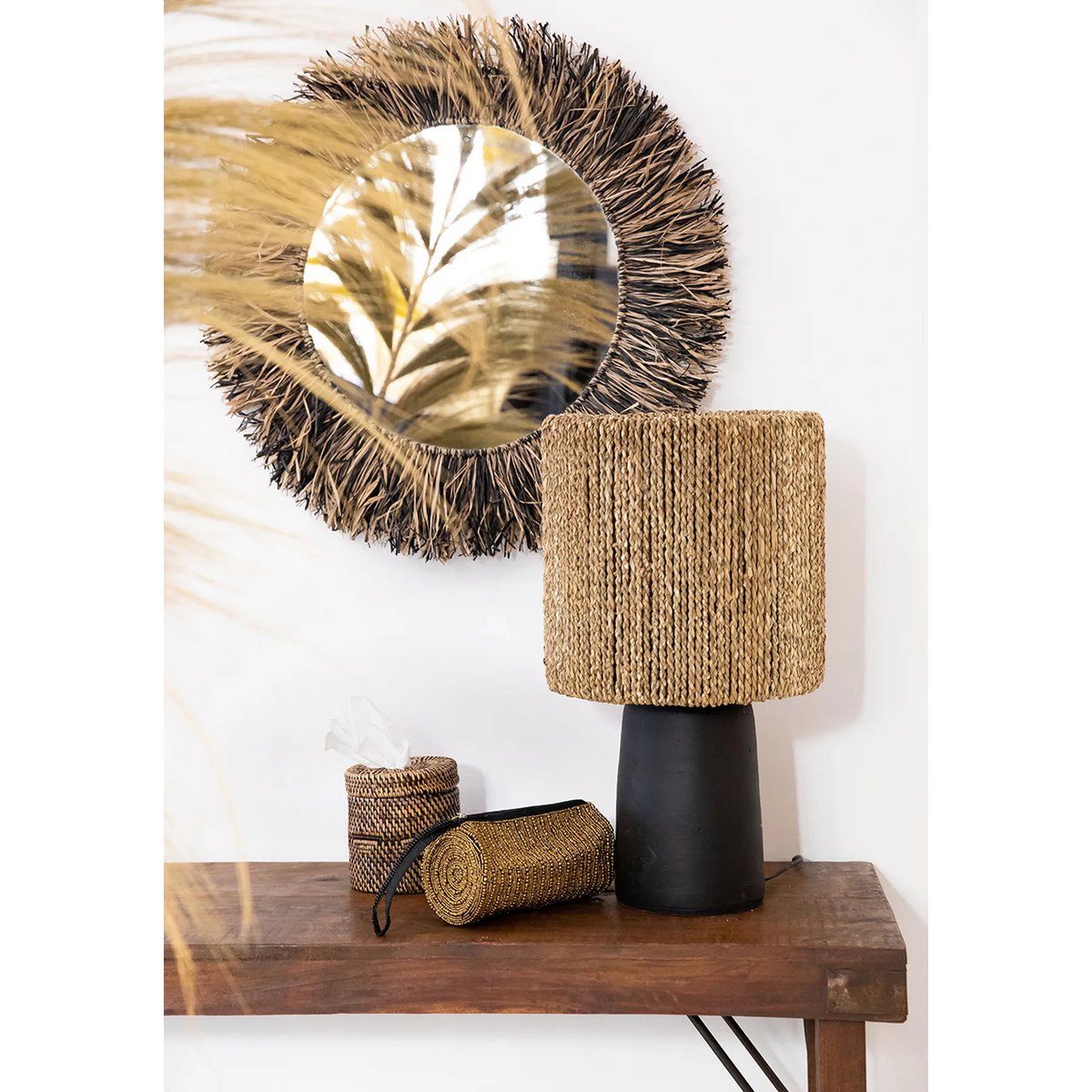 Rattan-Kosmetiktuchbox-Bezug 13 × 13 × 15 cm - natur-braun