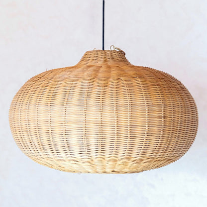 Rattan lampshade Ø 56 cm – wide round woven shade, beige