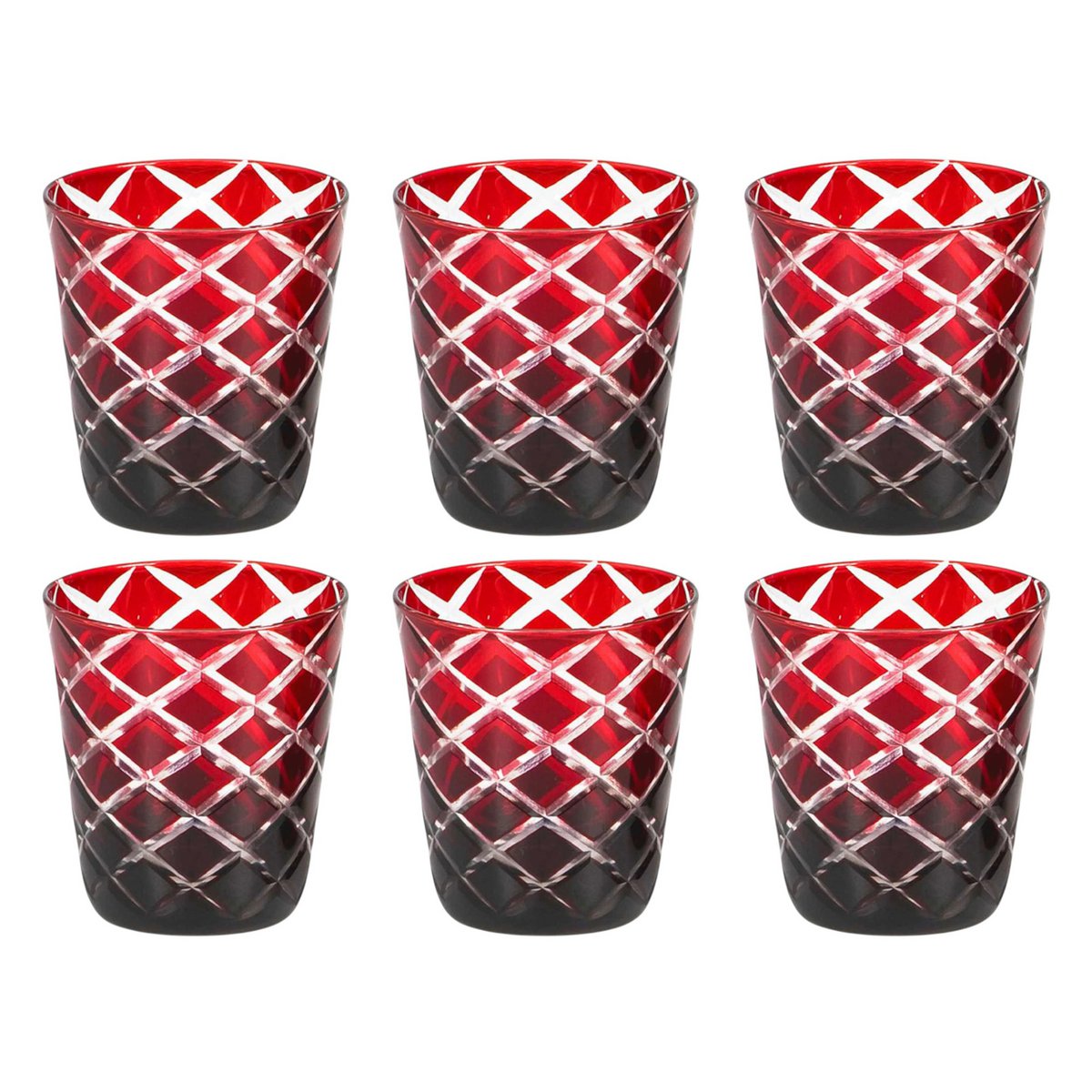 Hand-cut crystal glasses Dio, red, set of 6, 10 cm high