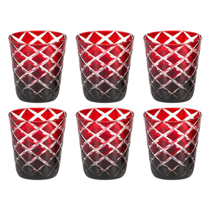 Hand-cut crystal glasses Dio, red, set of 6, 10 cm high