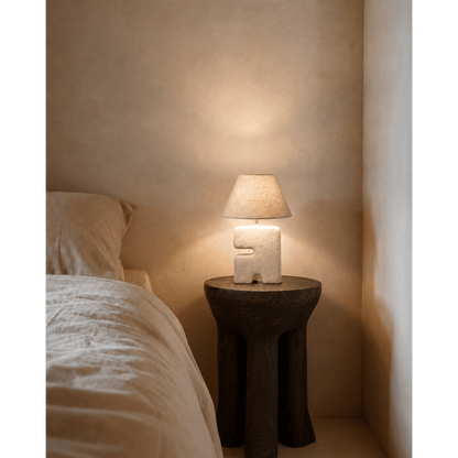 Papmaché bordlampe, hvid, lille - håndlavet