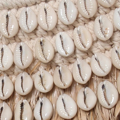 Raffia cowrie wall mirror, 75 cm – beige and brown