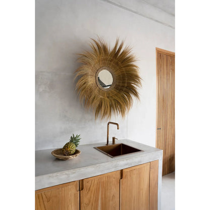 Glasspejl, græsramme, rundt, 90 cm - natur
