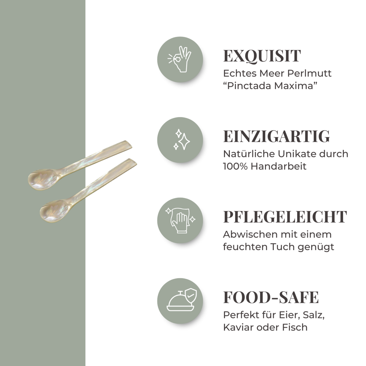 Perlmutt Kaviar Löffel, 2er Set, 11 cm – gerade Ecken