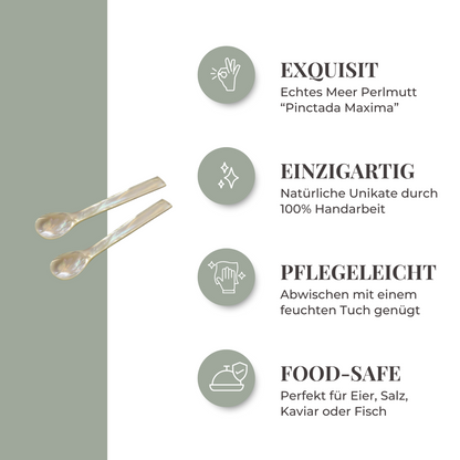 Perlmutt Kaviar Löffel, 2er Set, 11 cm – gerade Ecken