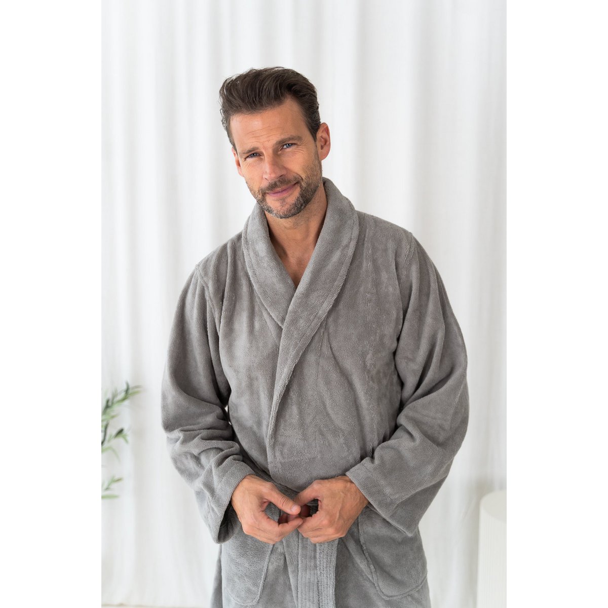 Teddy fleece bathrobe slate grey – size L