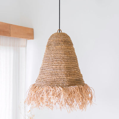 Lampenschirm aus Bast & Jute Ø 40 cm – KALIMA mit Fransen