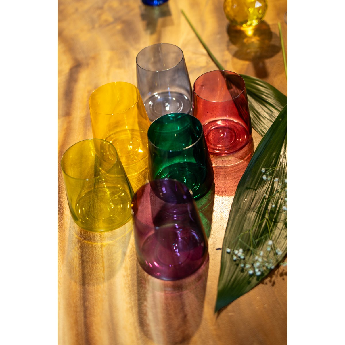 Flerfarvede vandglas af glas 300 ml – sæt med 6