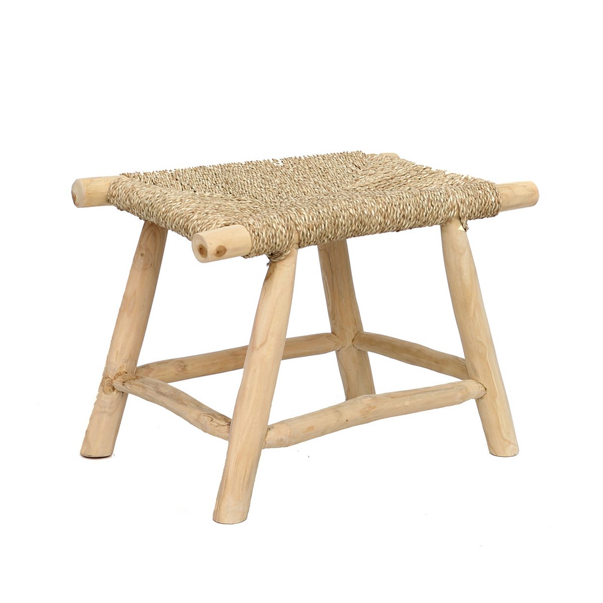 Skammel i søgræs og træ, 60 cm - håndlavet