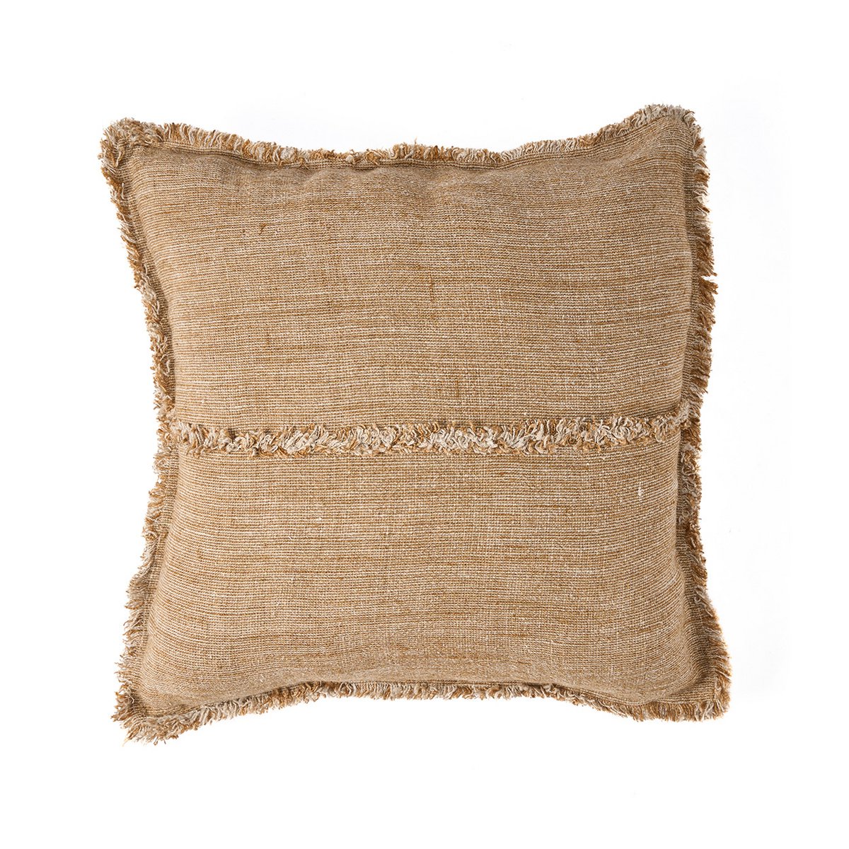 Leinenkissenbezug mit Fransen, Naturbraun - 50×50 cm