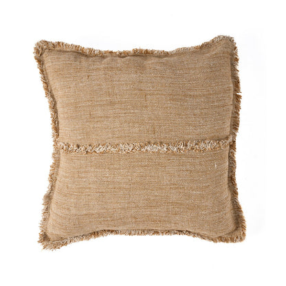 Leinenkissenbezug mit Fransen, Naturbraun - 50×50 cm