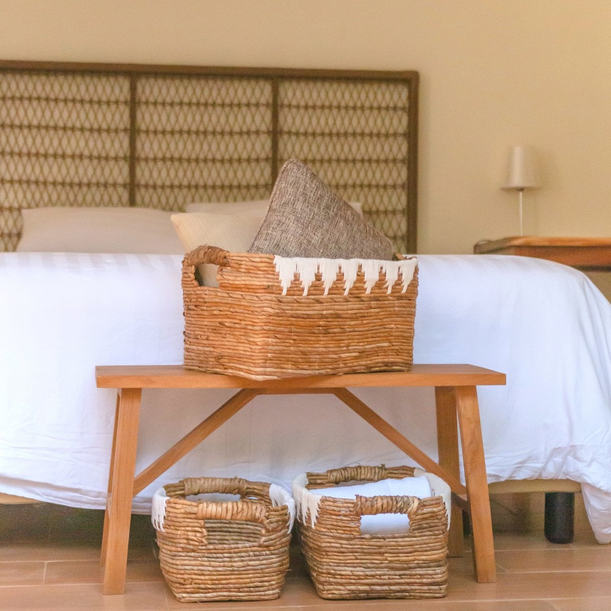 Jute & cotton storage basket 40×30×24 cm – handwoven, Indonesia