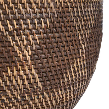 Opbevaringskurv i rattan, rund - naturlig brun, stor
