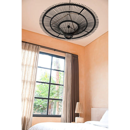 Black rattan sky pendant light XL - open-weave shade