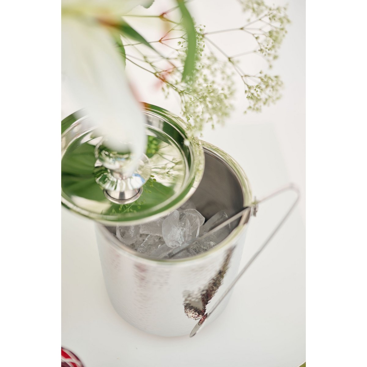Stainless-steel ice bucket Seattle with lid, sieve & tongs – H 16 cm