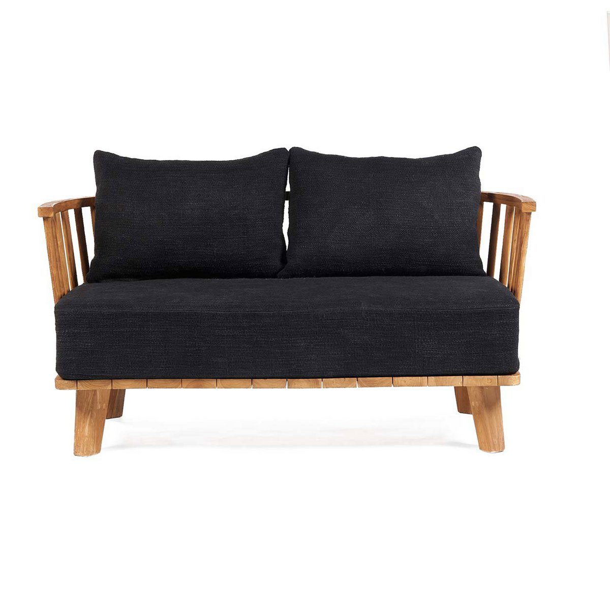 Teaktræs to-personers sofa, beige og sort - 140 cm