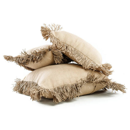 Kissenbezug aus Baumwolle mit Jutekordel, 60×60 cm - Natur