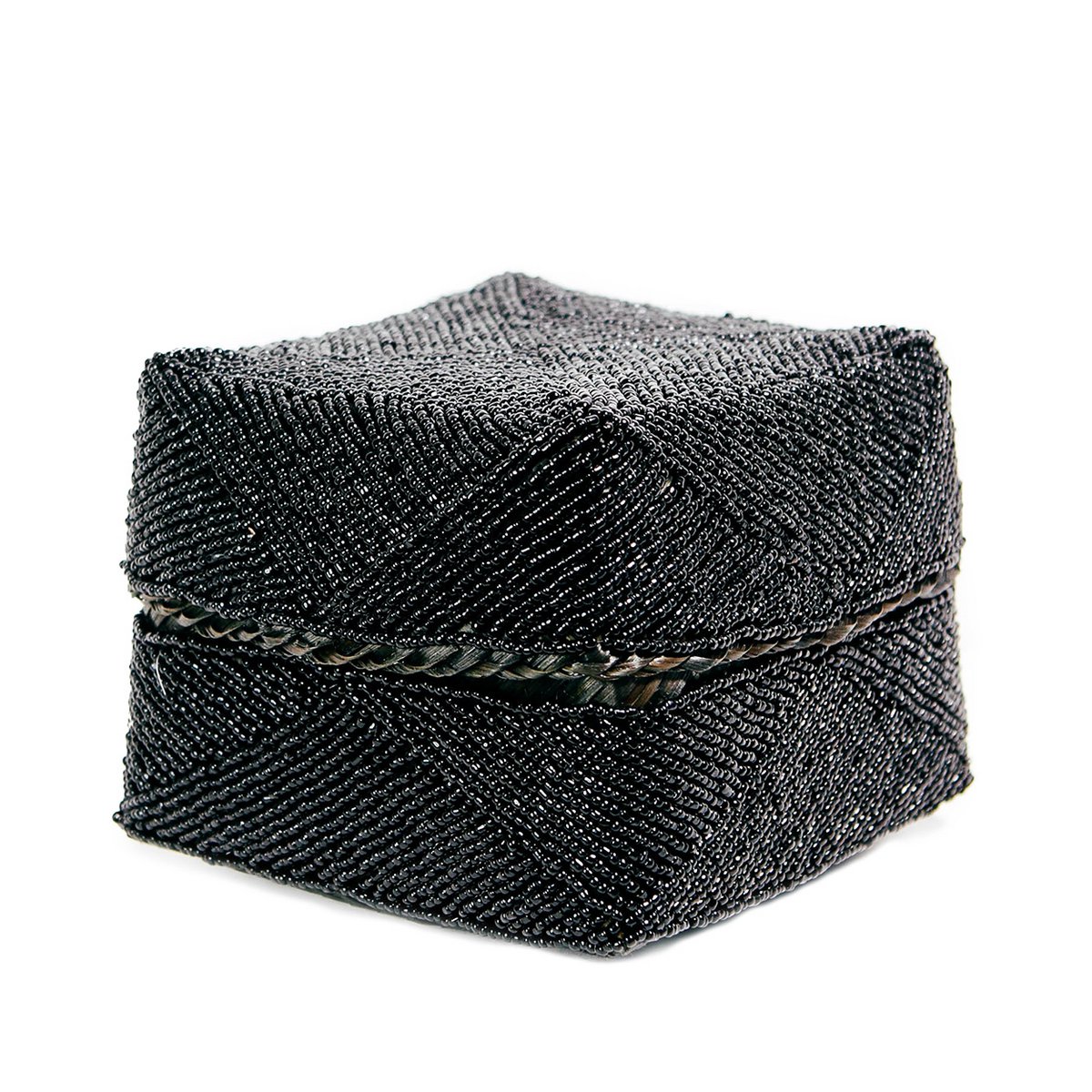 Beaded bamboo box, black - L